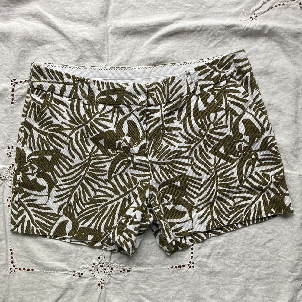 Olive Green & White KENAR Textured Shorts